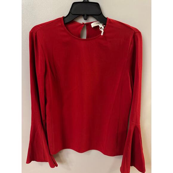 FRAME Long Bell Sleeve Top - Size XS - Red (New) - Picture 3 of 4